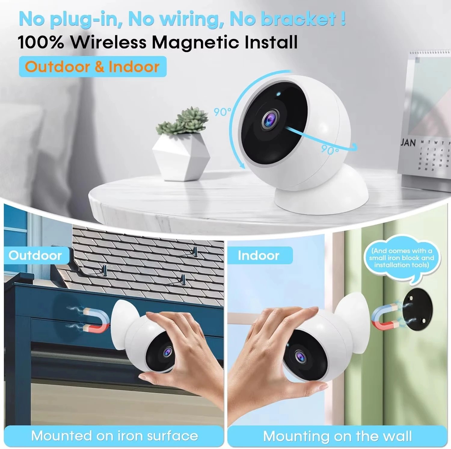 Wireless magnetic camera installed indoors and outdoors Wireless magnetic camera installed indoors and outdoors