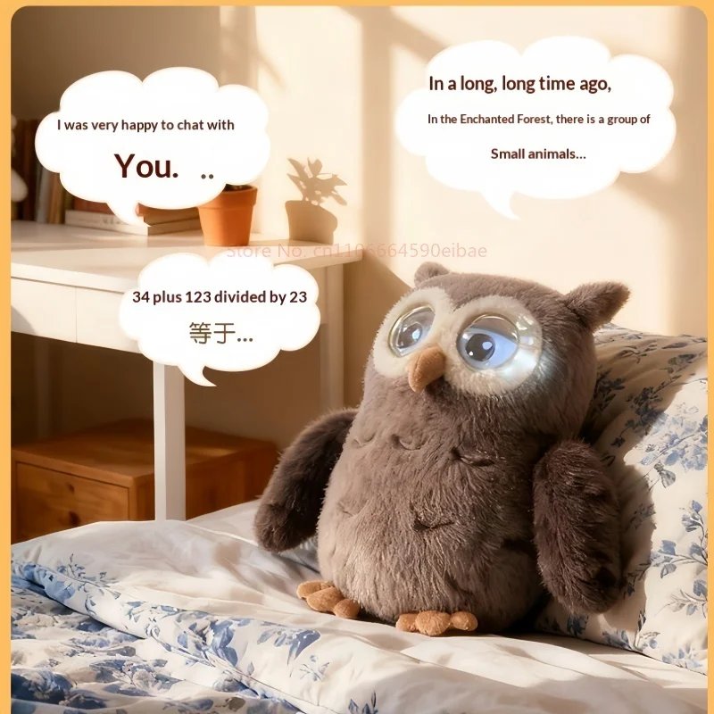 Talking owl companion showing an emotional expression