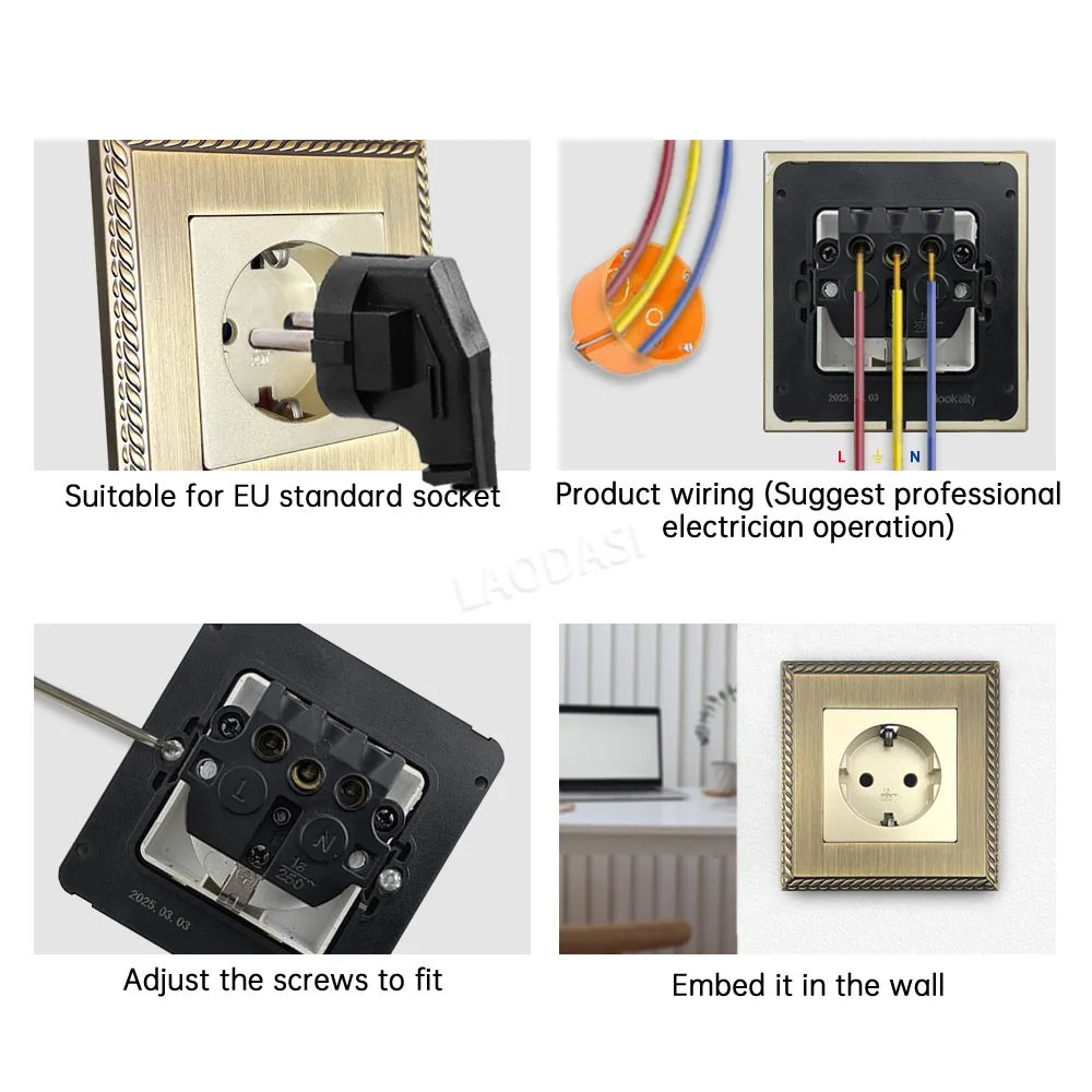 Vintage UK power socket with metal panel