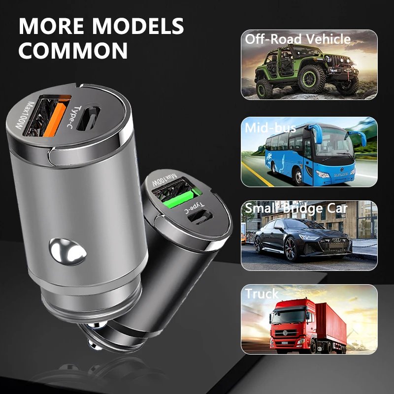 Grey 100W mini USB-C car charger option