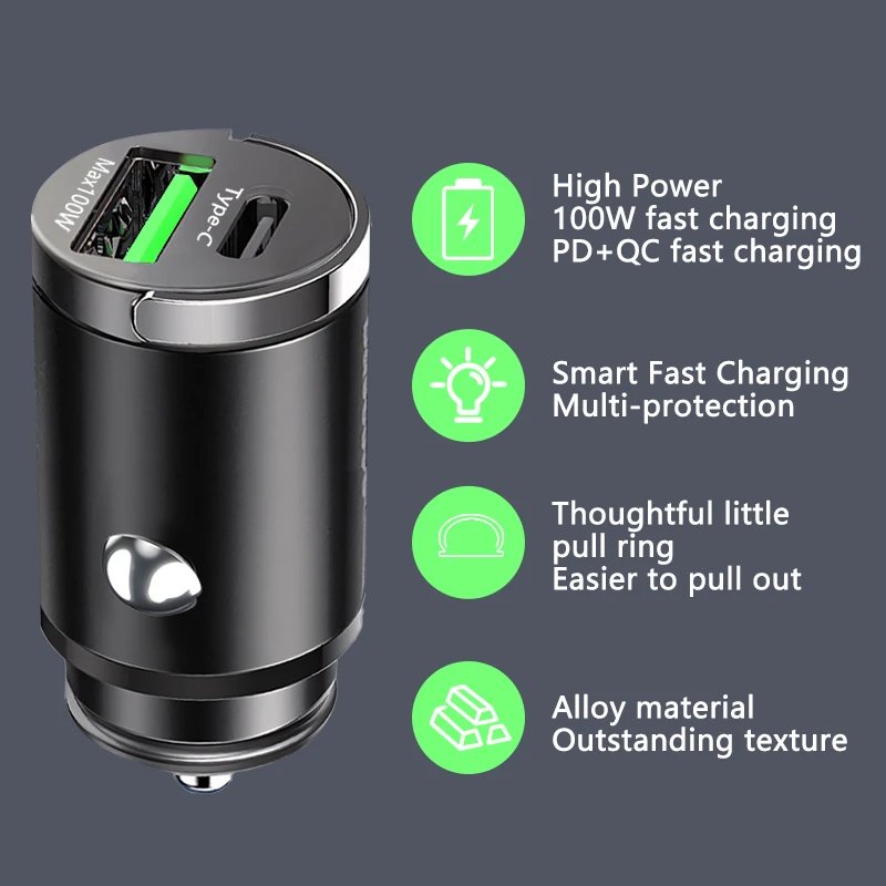Mini car charger showing USB-C fast-charge output