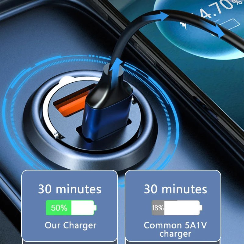 Compact car charger with folding pull ring
