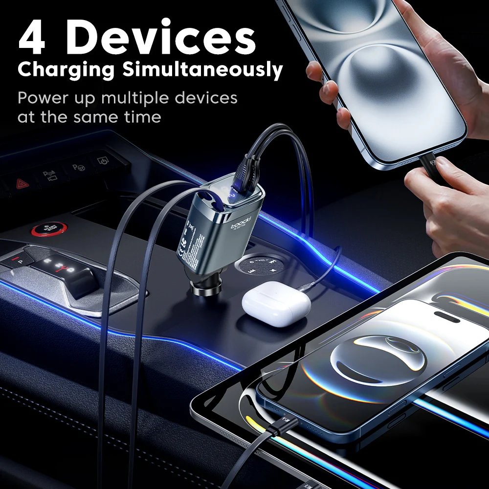 180-degree adjustable retractable car charger