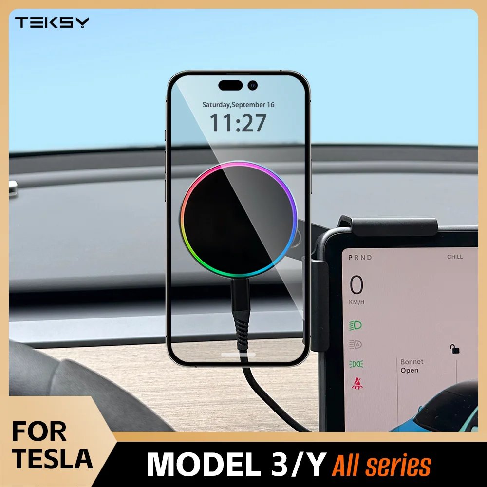 Wireless charging car phone mount beside the screen Wireless charging car phone mount beside the screen