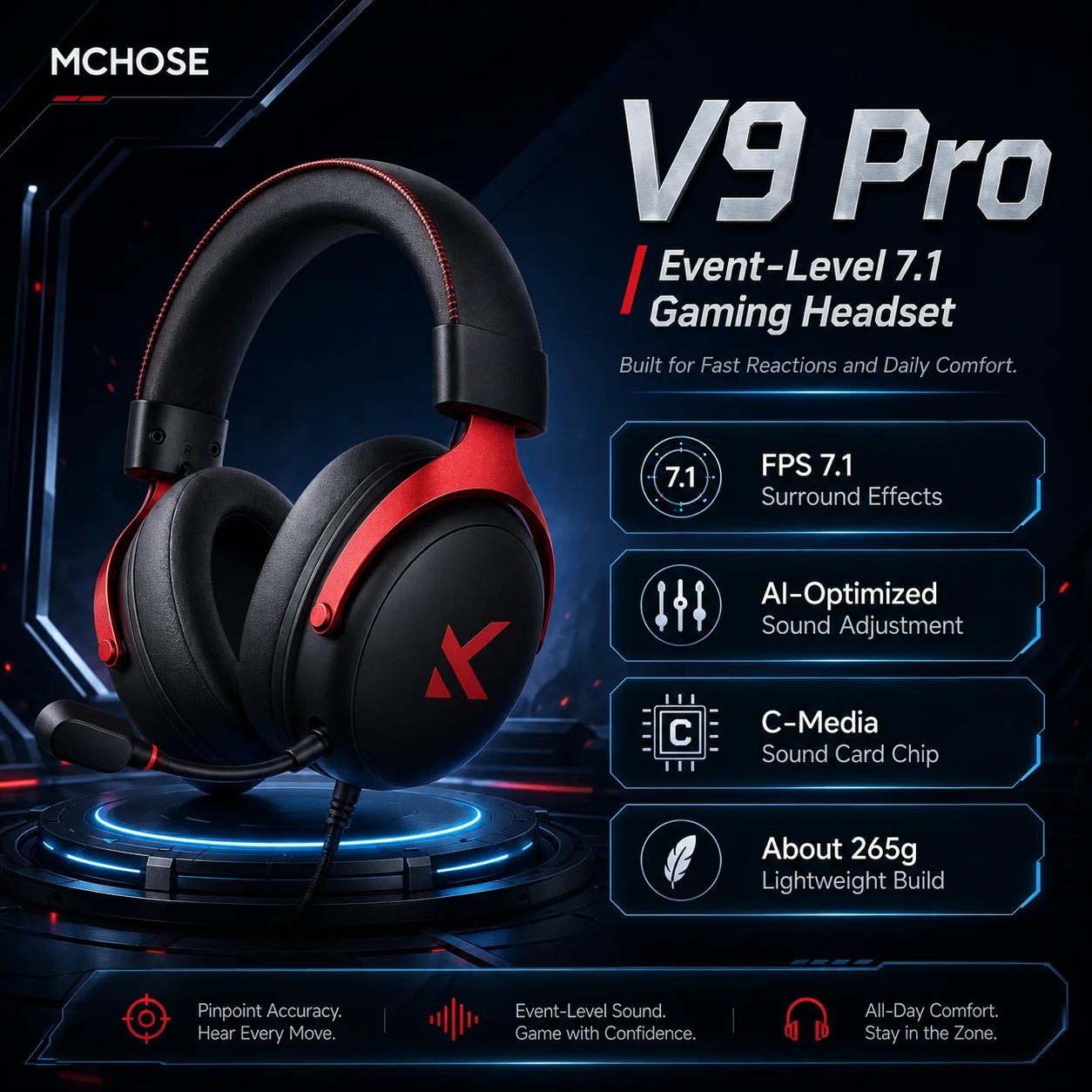 Black and red wireless gaming headset option