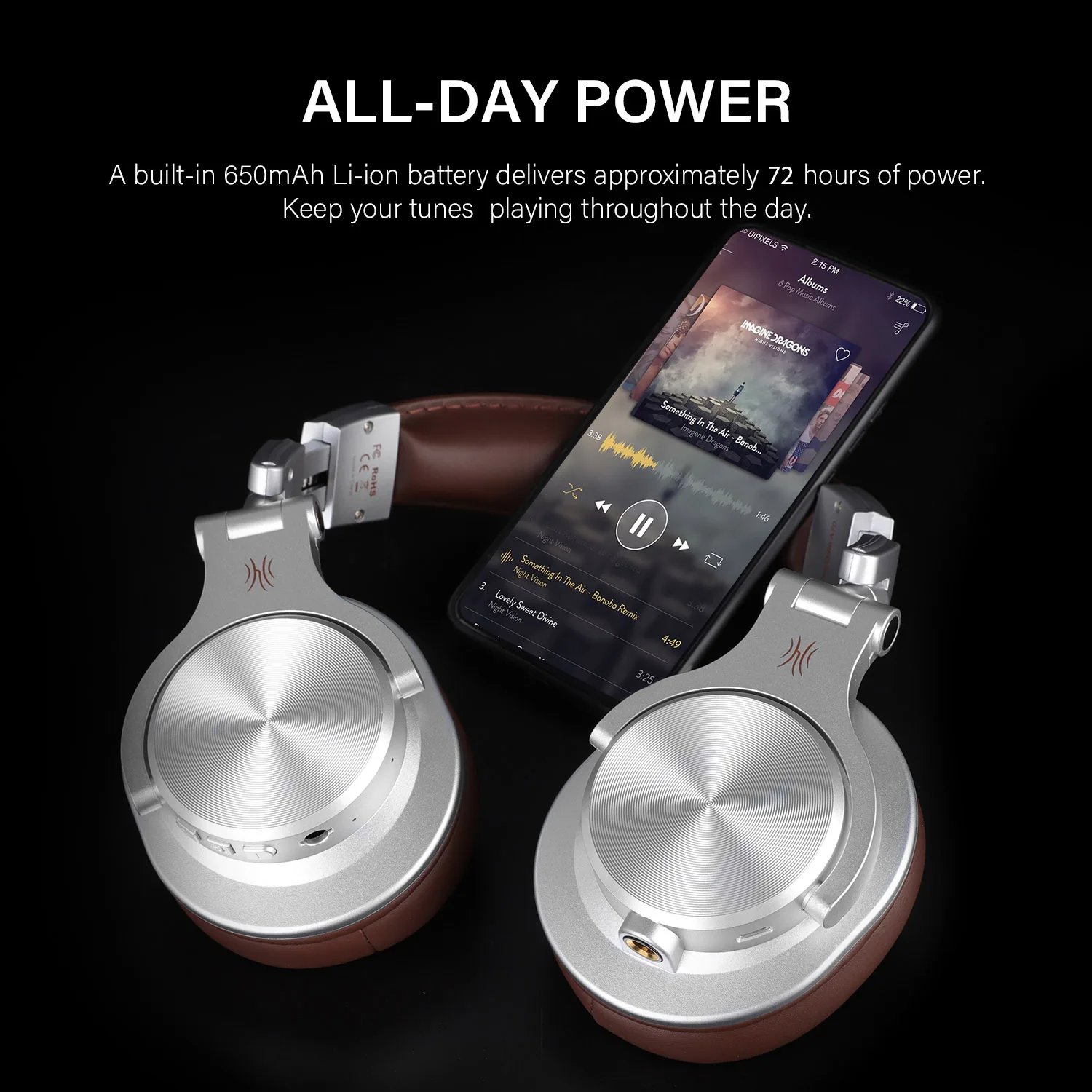 Gold and black Bluetooth studio headphones