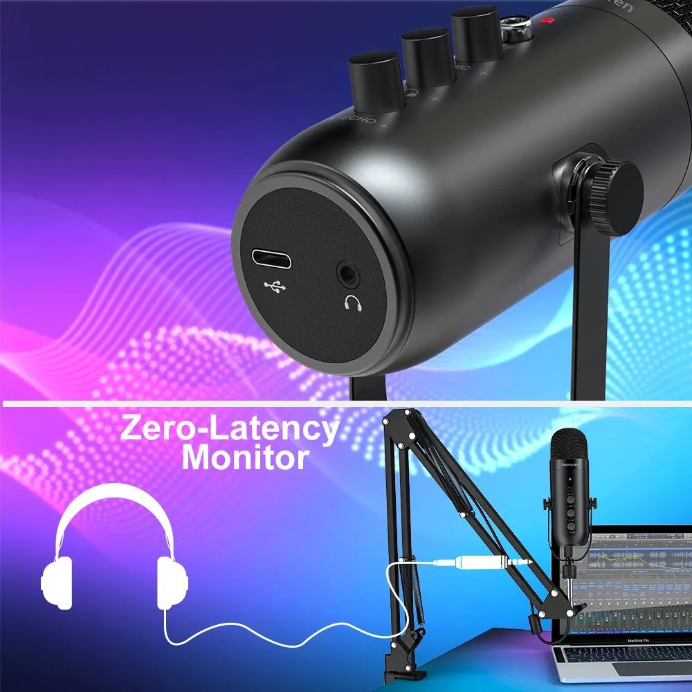 Black USB microphone kit with boom arm