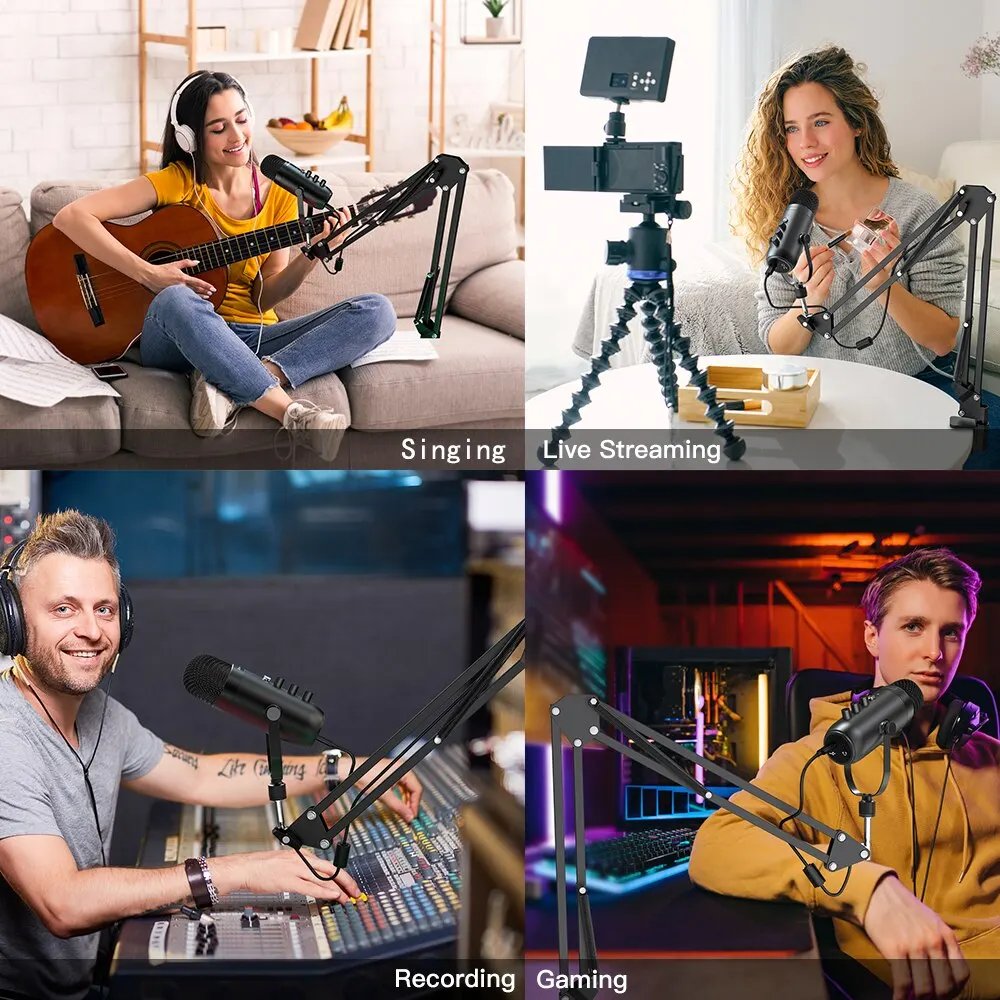 Adjustable microphone boom arm and desk clamp