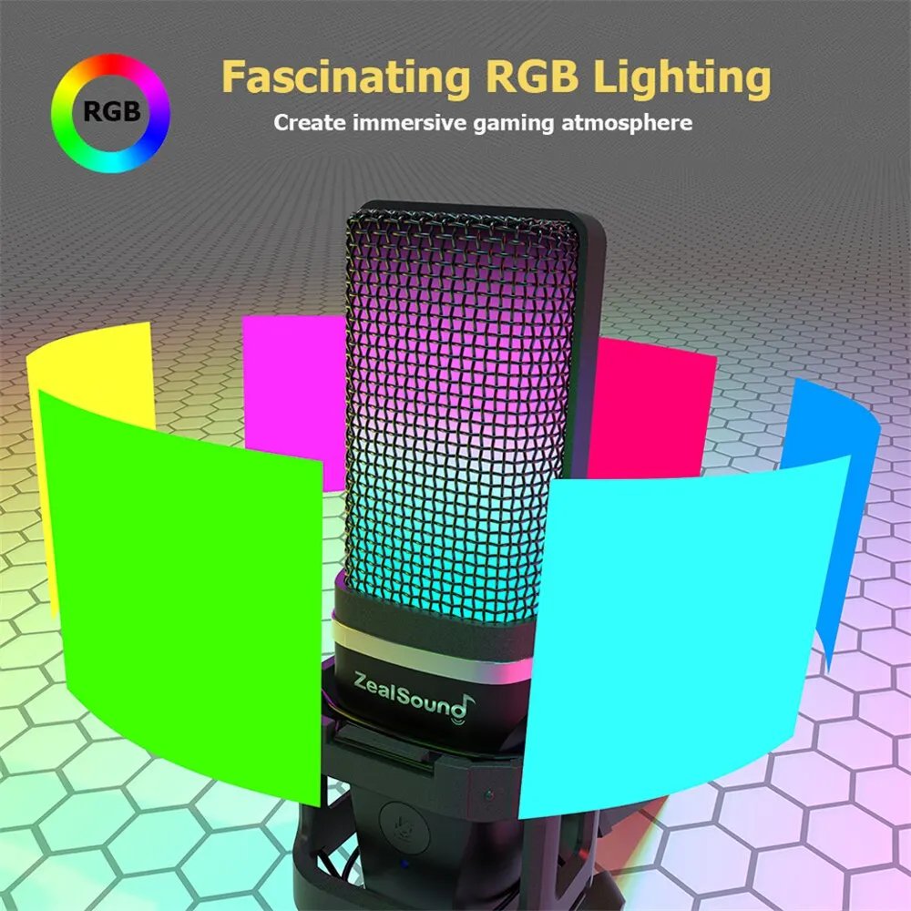 RGB microphone mounted on an adjustable boom arm