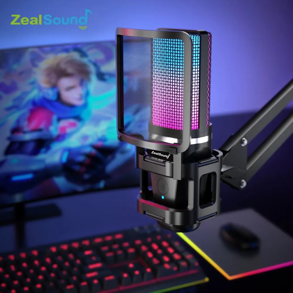 RGB USB microphone on a compact tabletop tripod