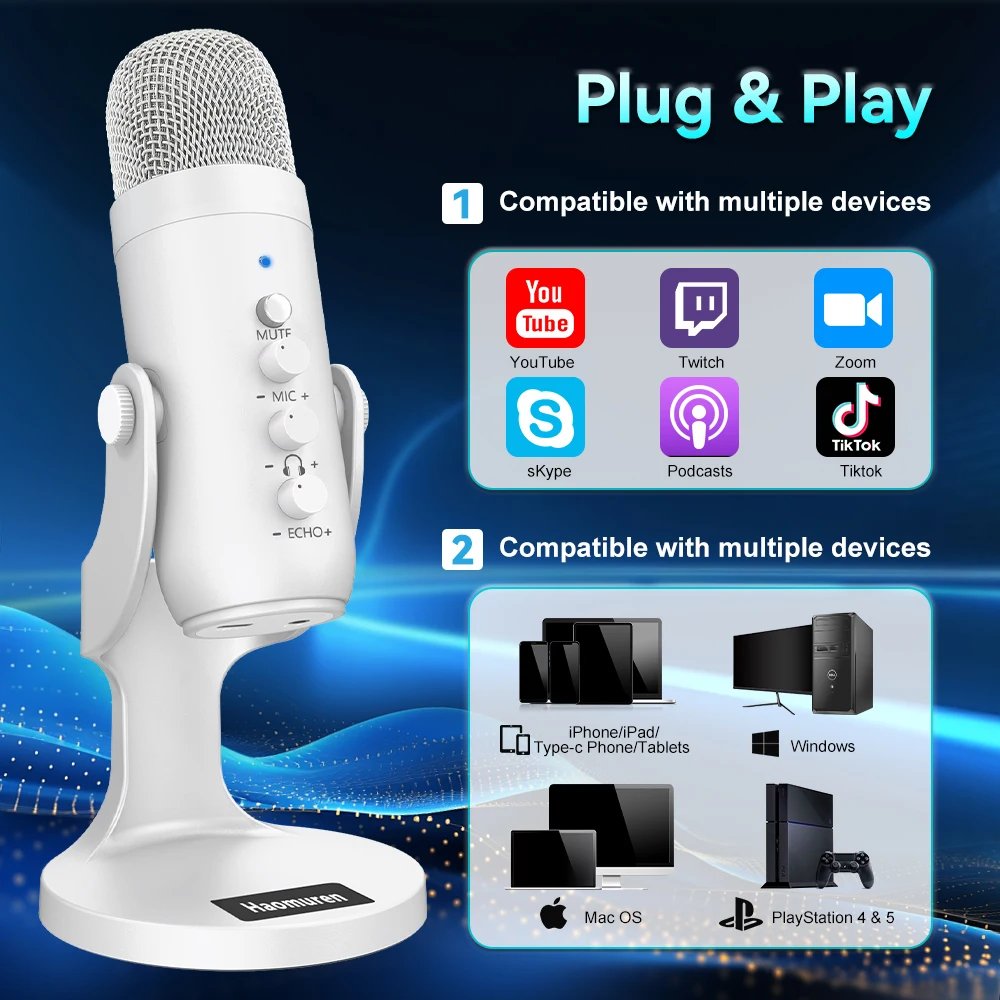 White cardioid microphone for desktop recording