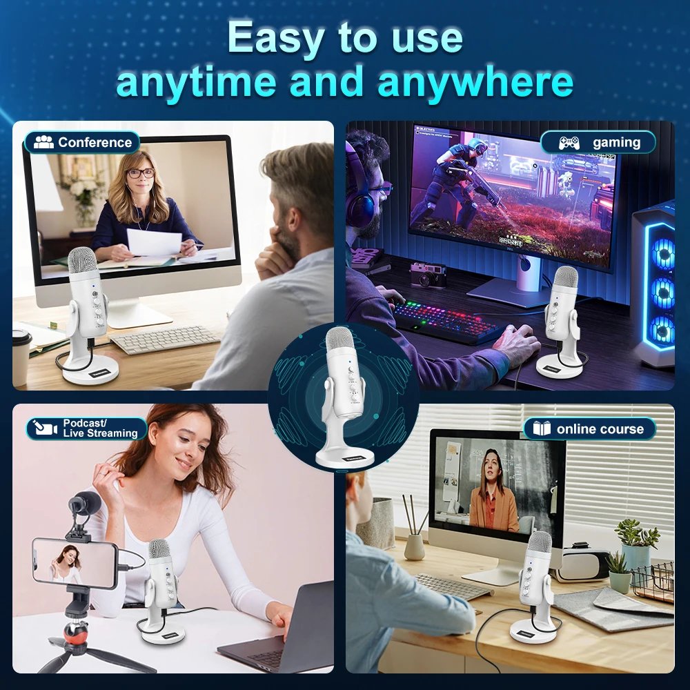 White USB microphone for streaming and podcasts