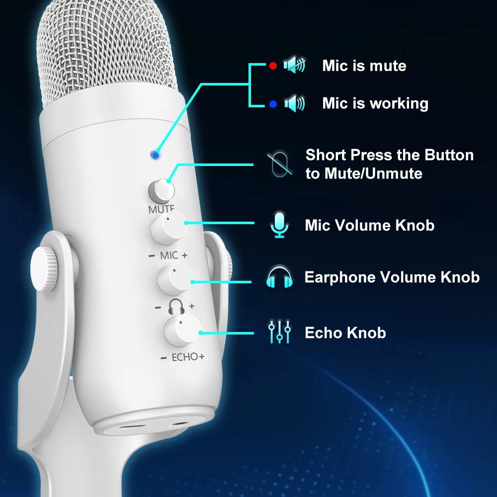 White USB condenser microphone front view