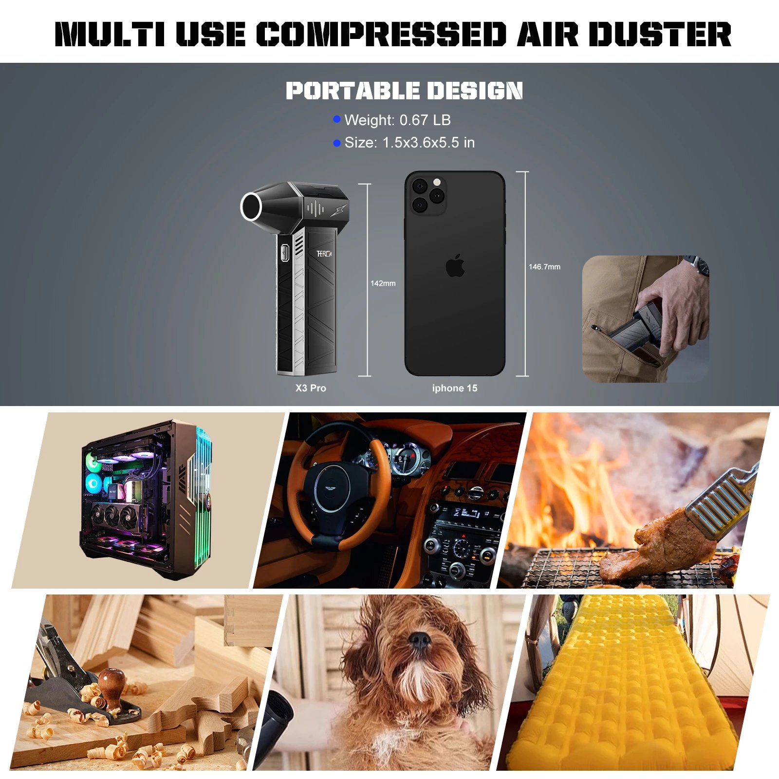 Focused nozzle on cordless electric air duster