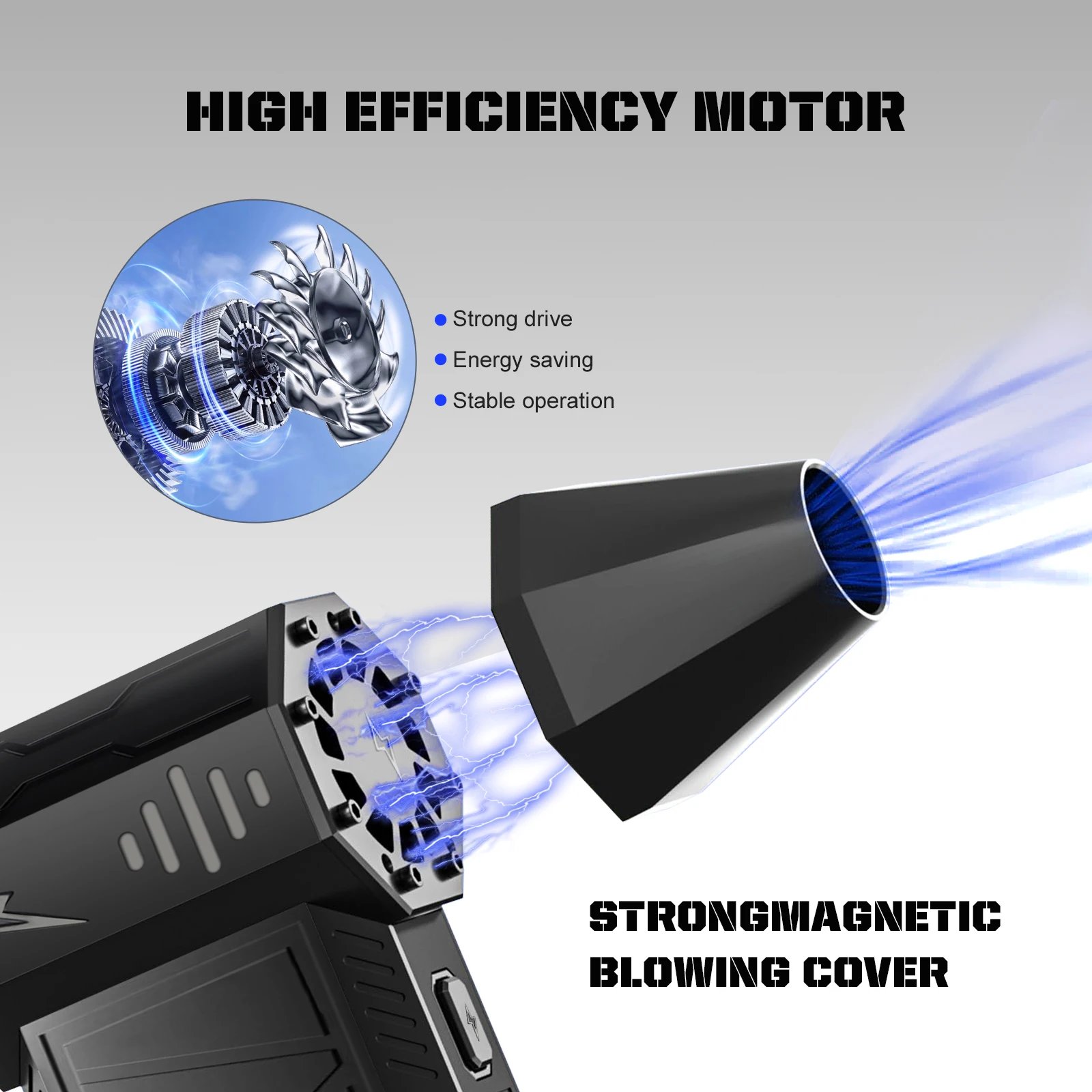 Orange rechargeable turbo air blower front view