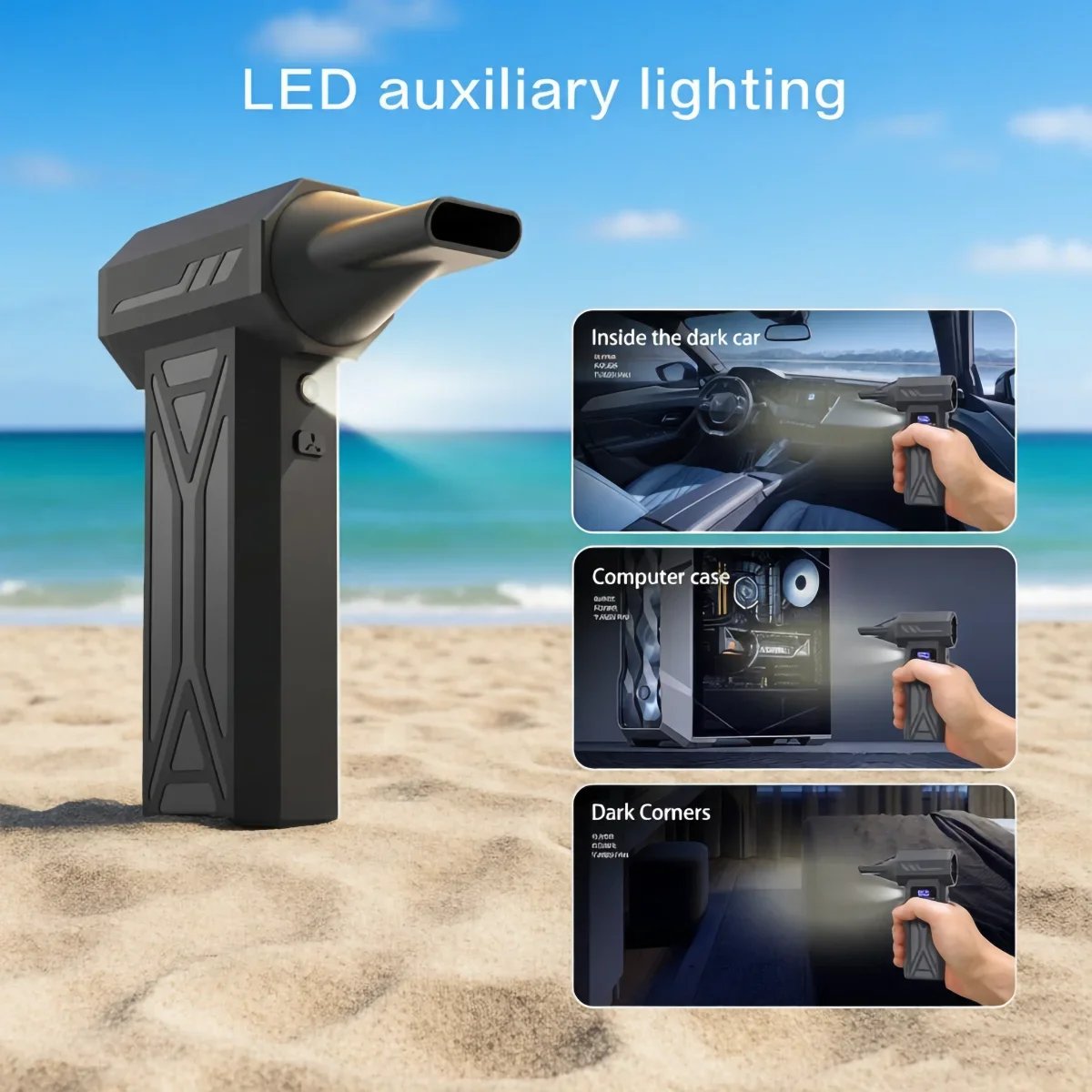 LED light illuminating the air blower nozzle