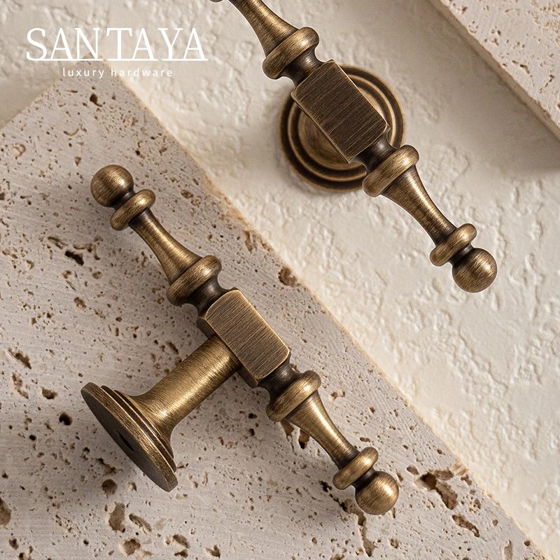 Antique brushed brass cabinet handle gallery image 3