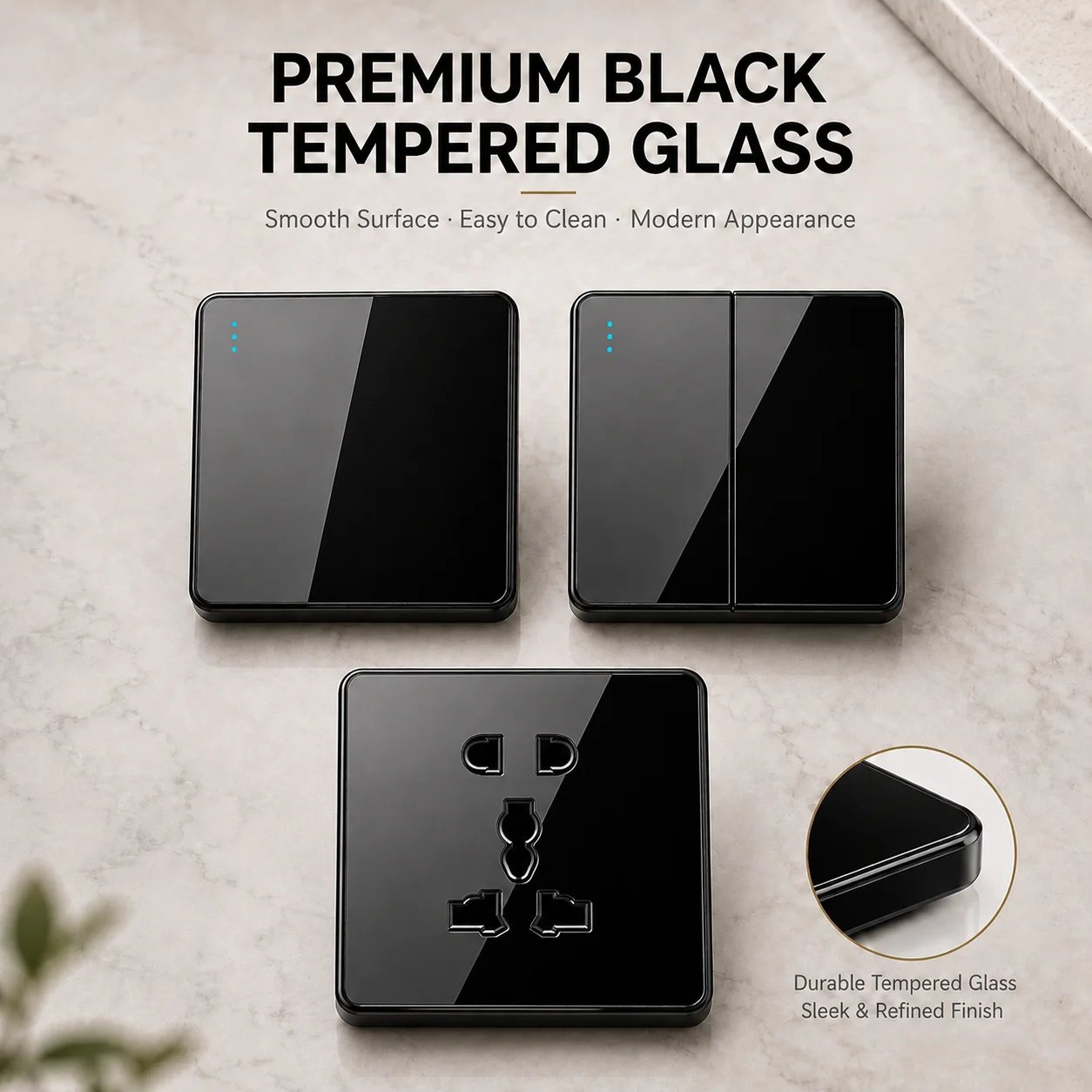 Tempered glass UK wall switch and socket gallery image 2