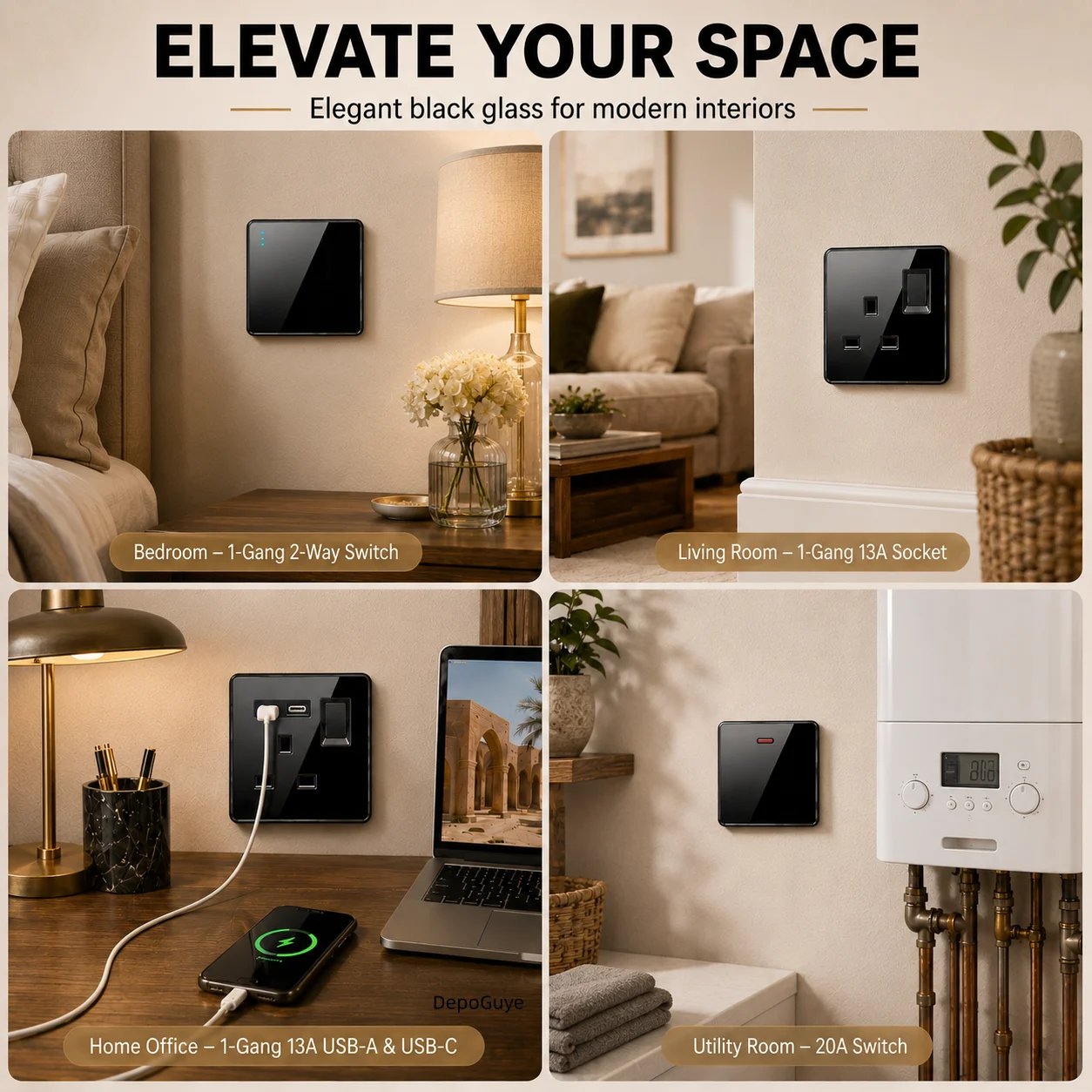 Tempered glass UK wall switch and socket gallery image 4
