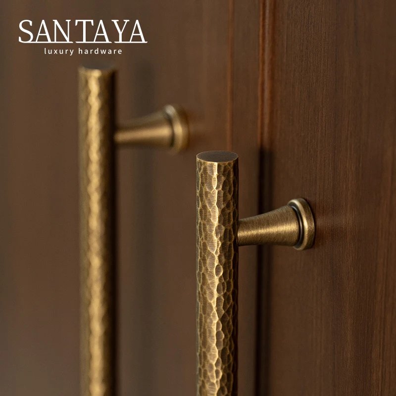 Hand-hammered antique brass cabinet handle gallery image 4