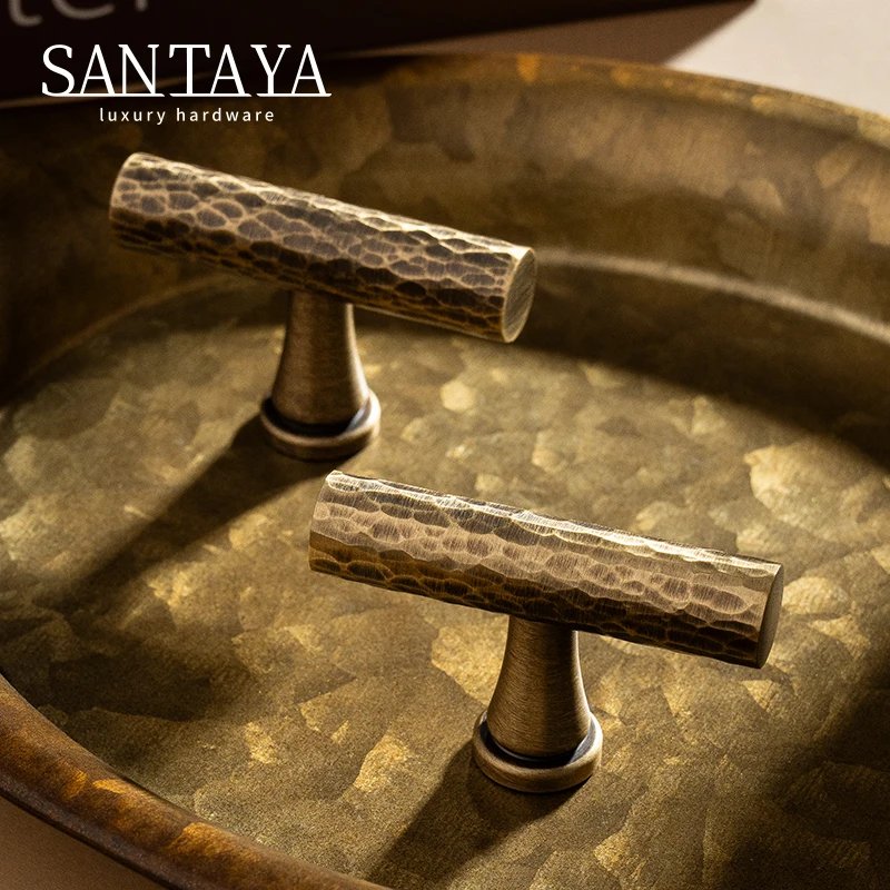 Hand-hammered antique brass cabinet handle gallery image 3