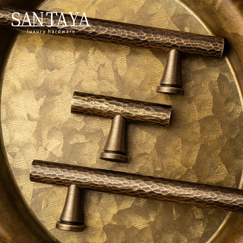 Hand-hammered antique brass cabinet handle gallery image 2