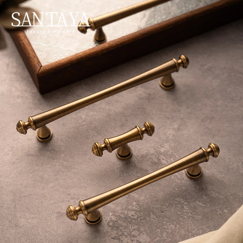 Antique brushed brass cabinet pull gallery image 1