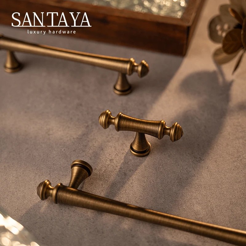 Antique brushed brass cabinet pull gallery image 2