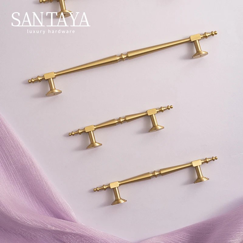 Brushed brass European cabinet handle gallery image 1
