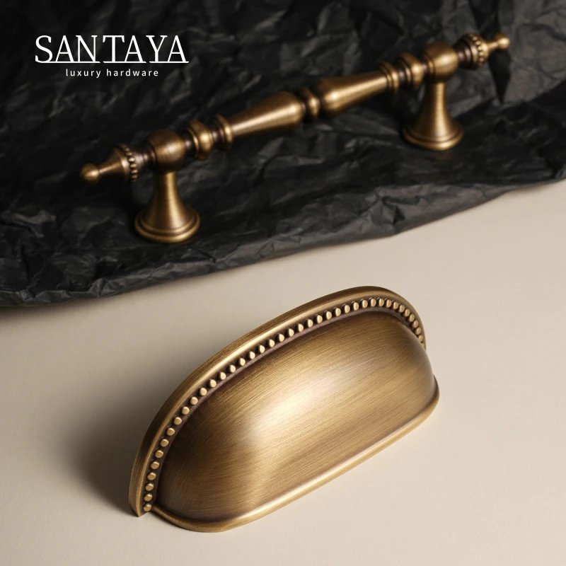 Antique brass crown cabinet handle gallery image 2