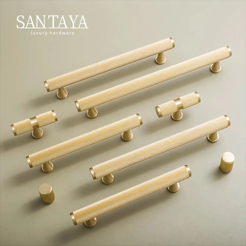 Knurled solid brass cabinet handle gallery image 1