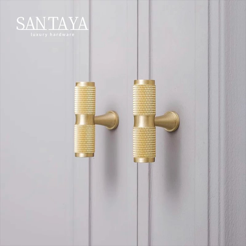 Knurled solid brass cabinet handle gallery image 5